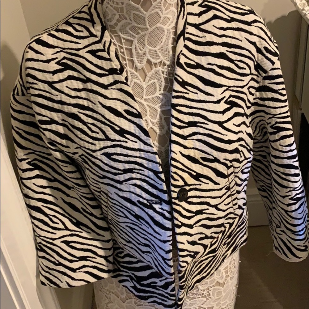 Zara Basic Zebra Print Crop Brazer Jacket - image 1